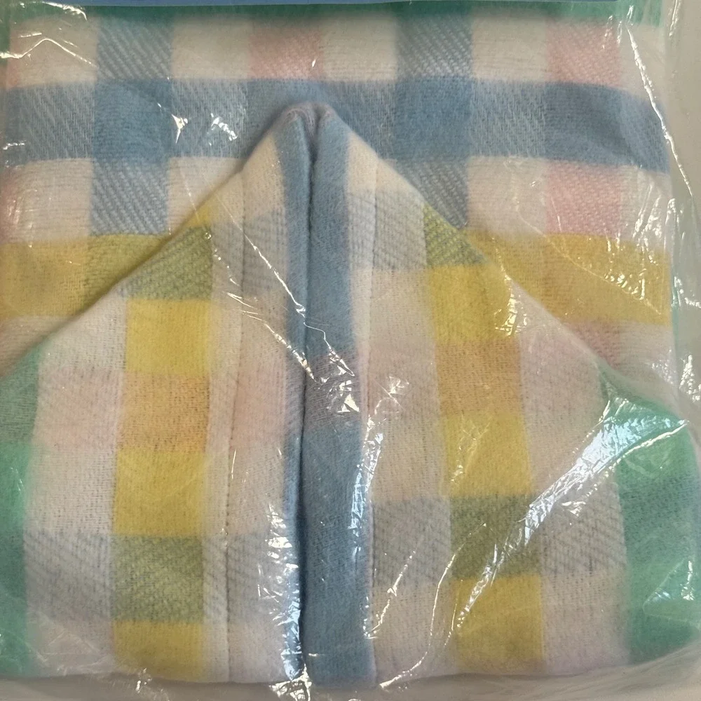 Vtg Babycare Snuggle Blanket Pastel Plaid Snap Wearable Swaddle Made in USA NEW